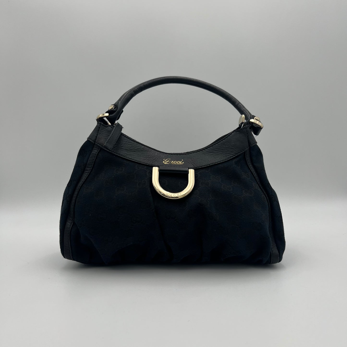 Gucci Black Monogram Canvas Abbey D-Ring Hobo Small Shoulder Bag