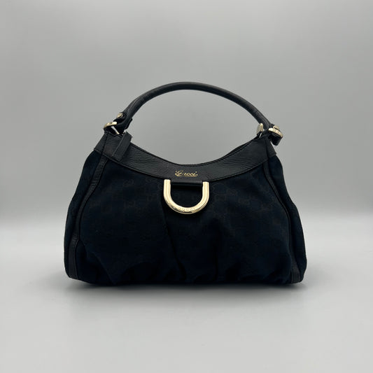 Gucci Black Monogram Canvas Abbey D-Ring Hobo Small Shoulder Bag
