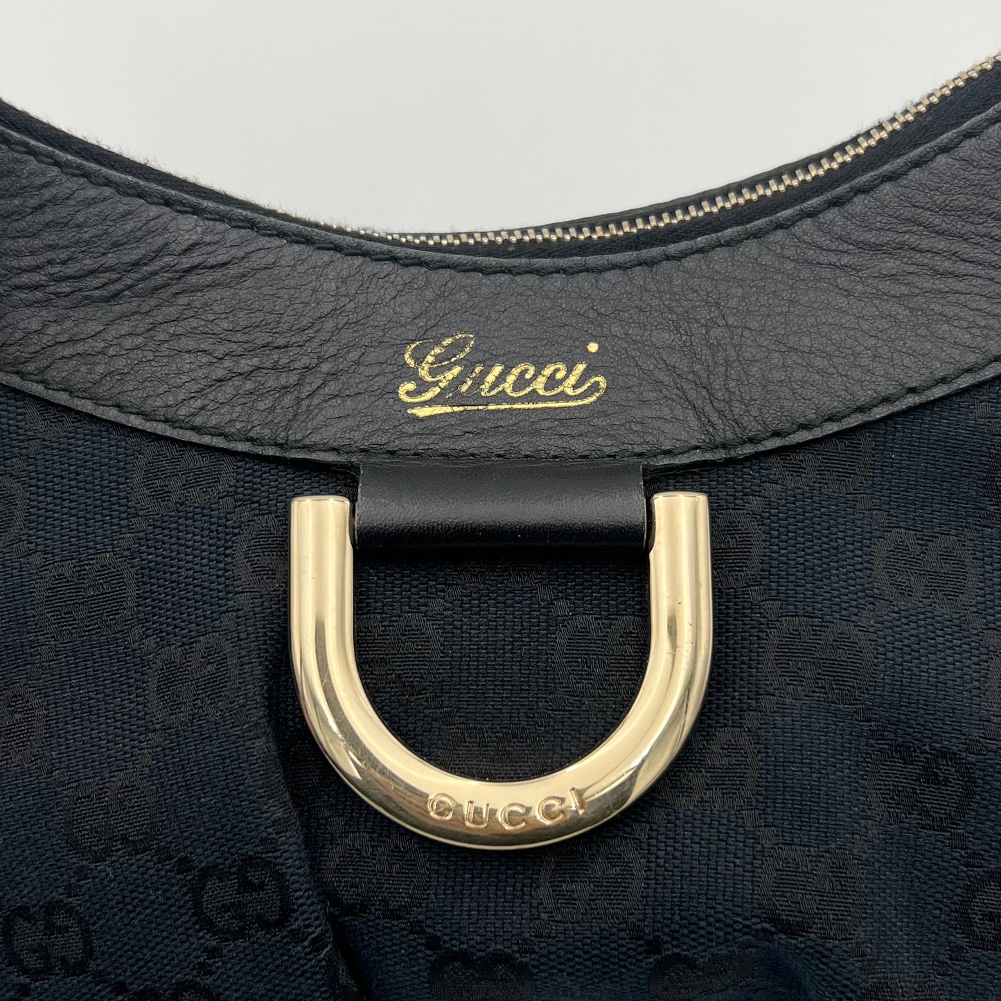 Gucci Black Monogram Canvas Abbey D-Ring Hobo Small Shoulder Bag