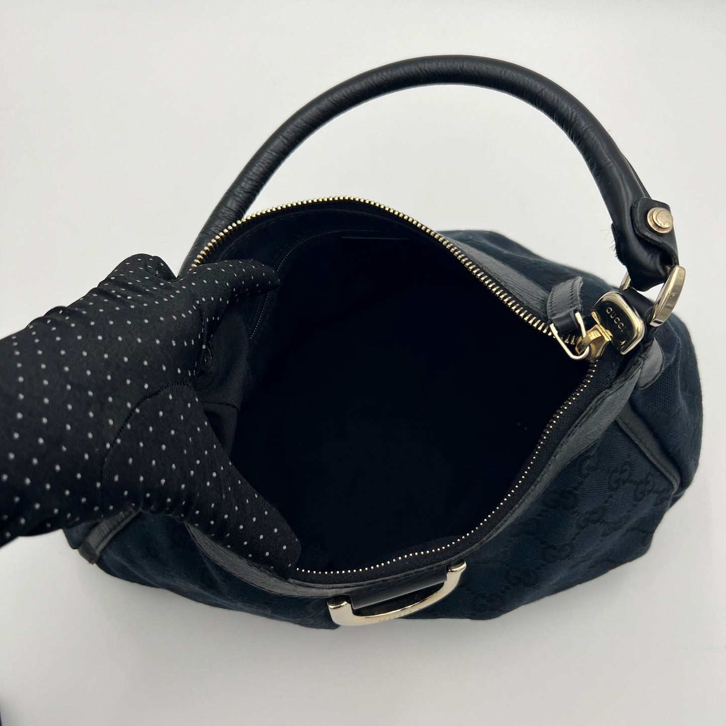 Gucci Black Monogram Canvas Abbey D-Ring Hobo Small Shoulder Bag