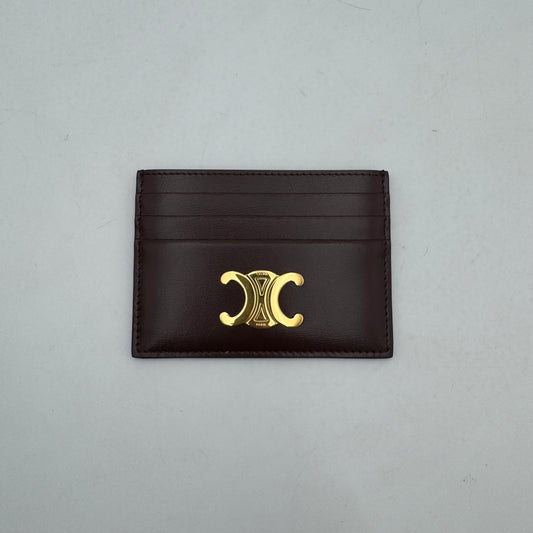 Celine Paris Brown Shiny Calfskin Triomphe Card Holder GHW