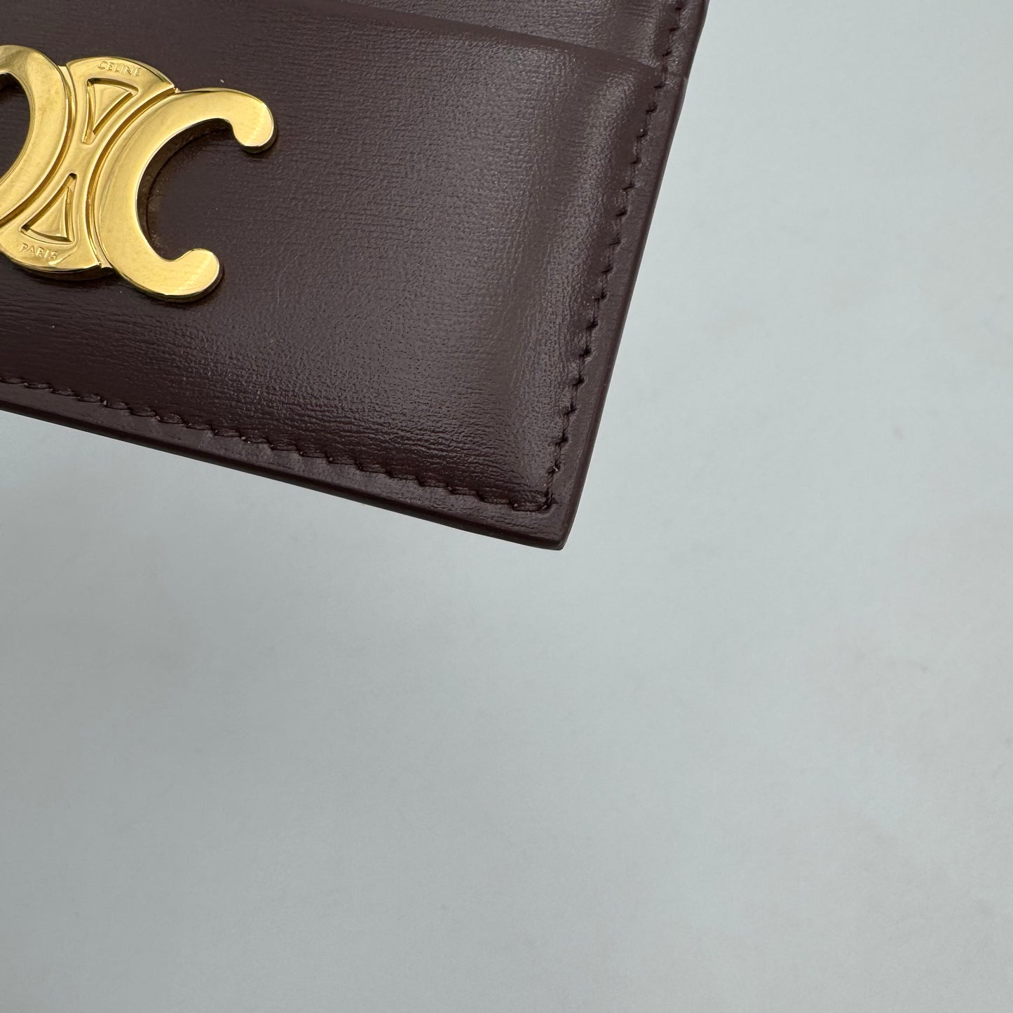 Celine Paris Brown Shiny Calfskin Triomphe Card Holder GHW