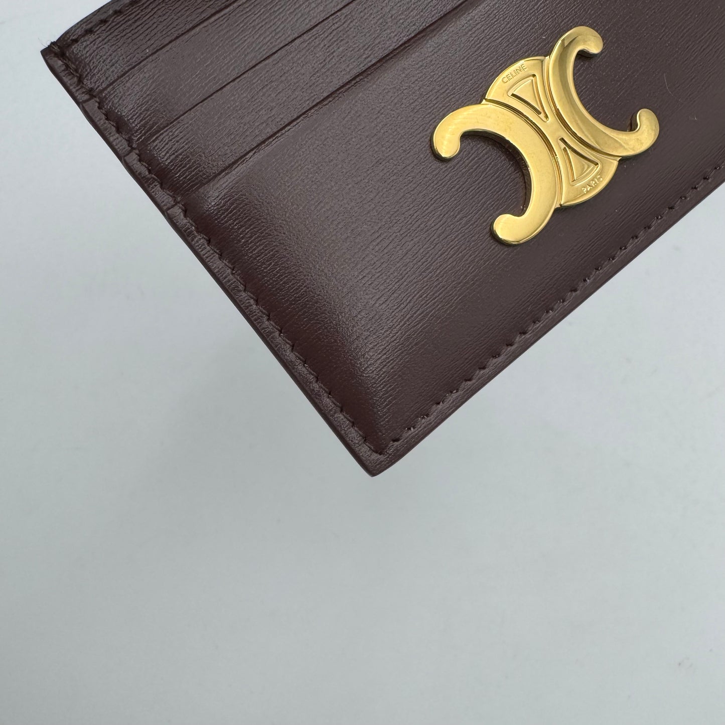 Celine Paris Brown Shiny Calfskin Triomphe Card Holder GHW