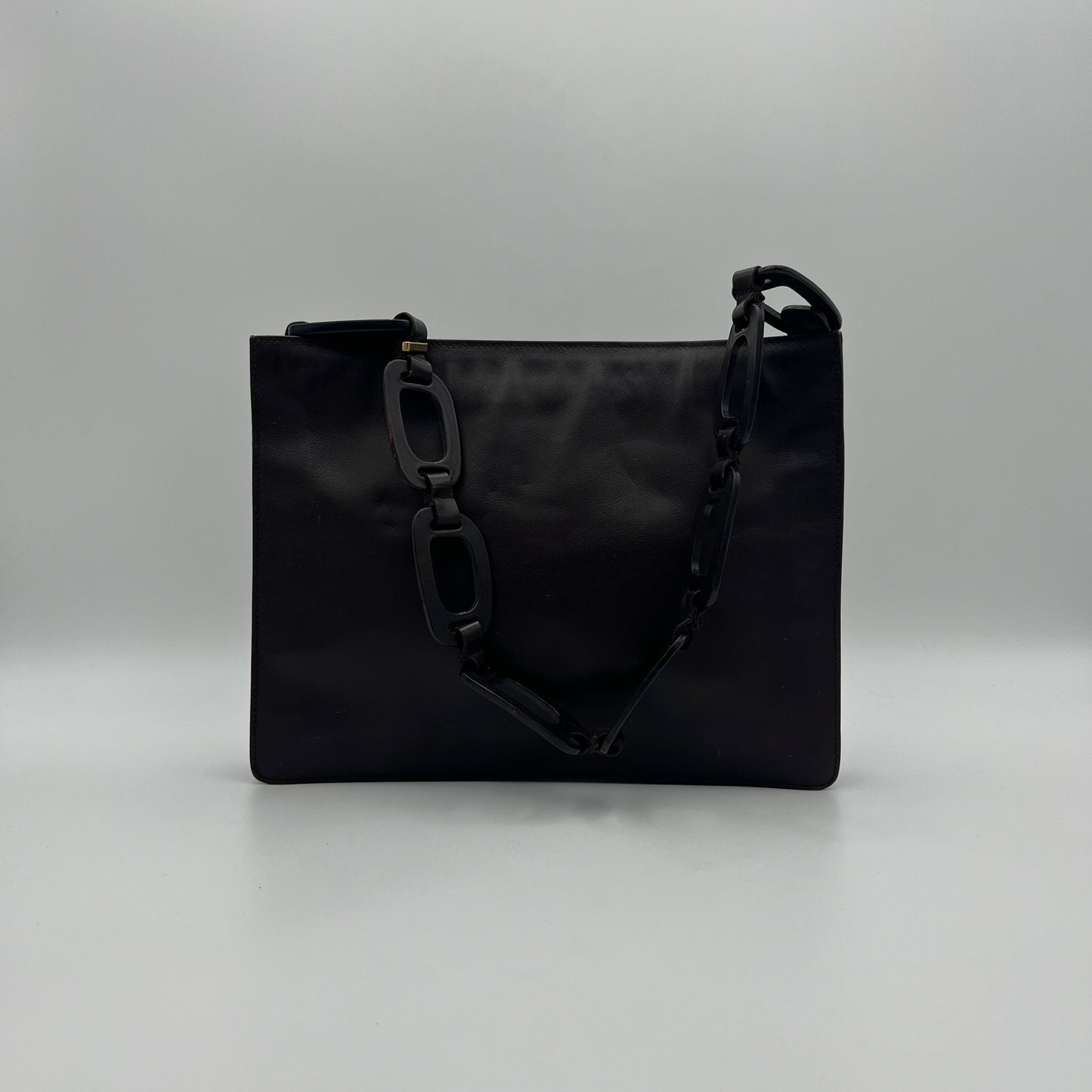 Gucci by Tom Ford 1997 Brown Leather Wood Chain Shoulder Bag