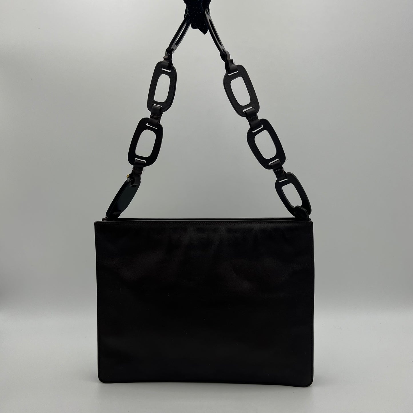 Gucci by Tom Ford 1997 Brown Leather Wood Chain Shoulder Bag