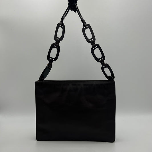 Gucci by Tom Ford 1997 Brown Leather Wood Chain Shoulder Bag