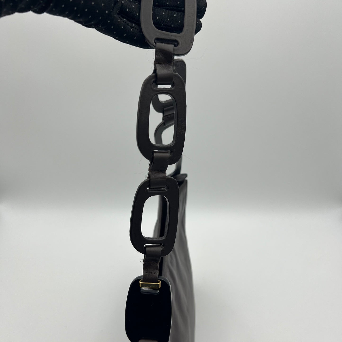 Gucci by Tom Ford 1997 Brown Leather Wood Chain Shoulder Bag