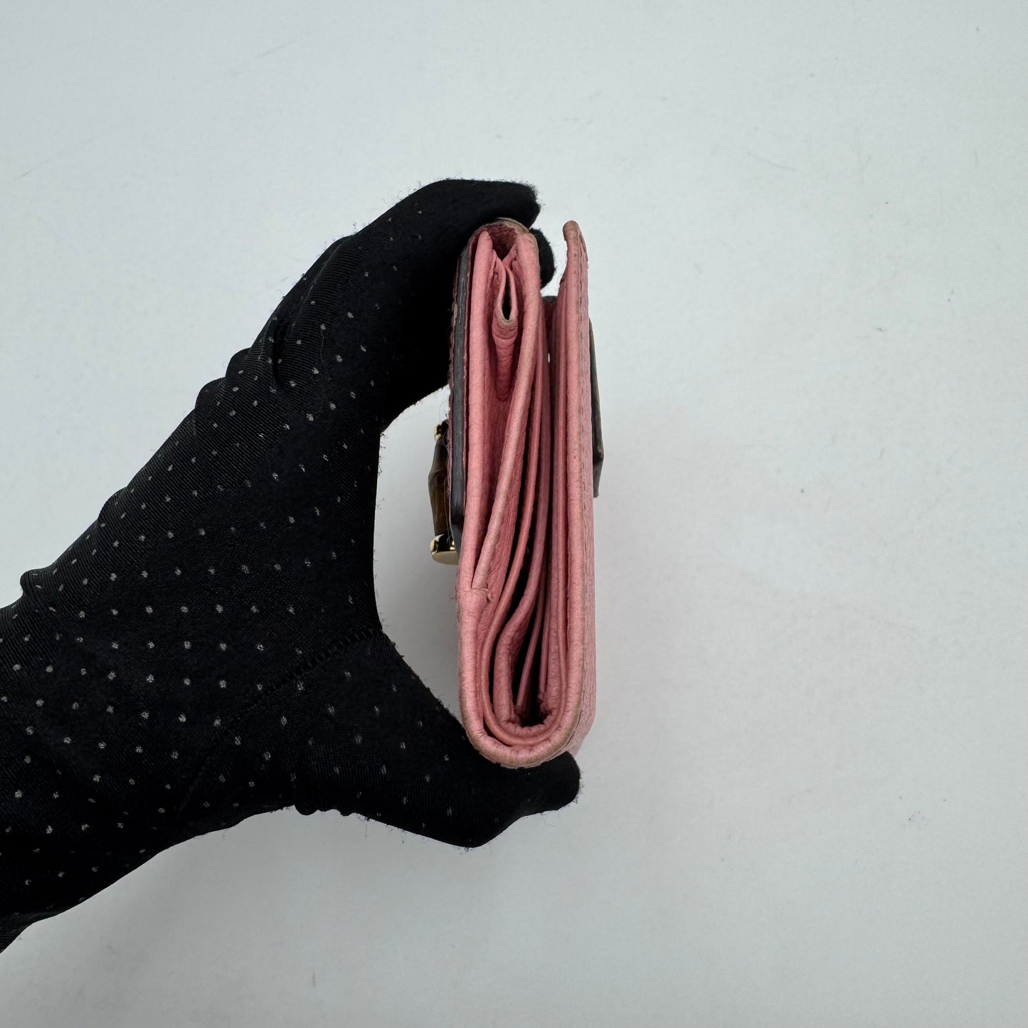 Gucci Pink Leather Bamboo Twist Bifold Short Wallet