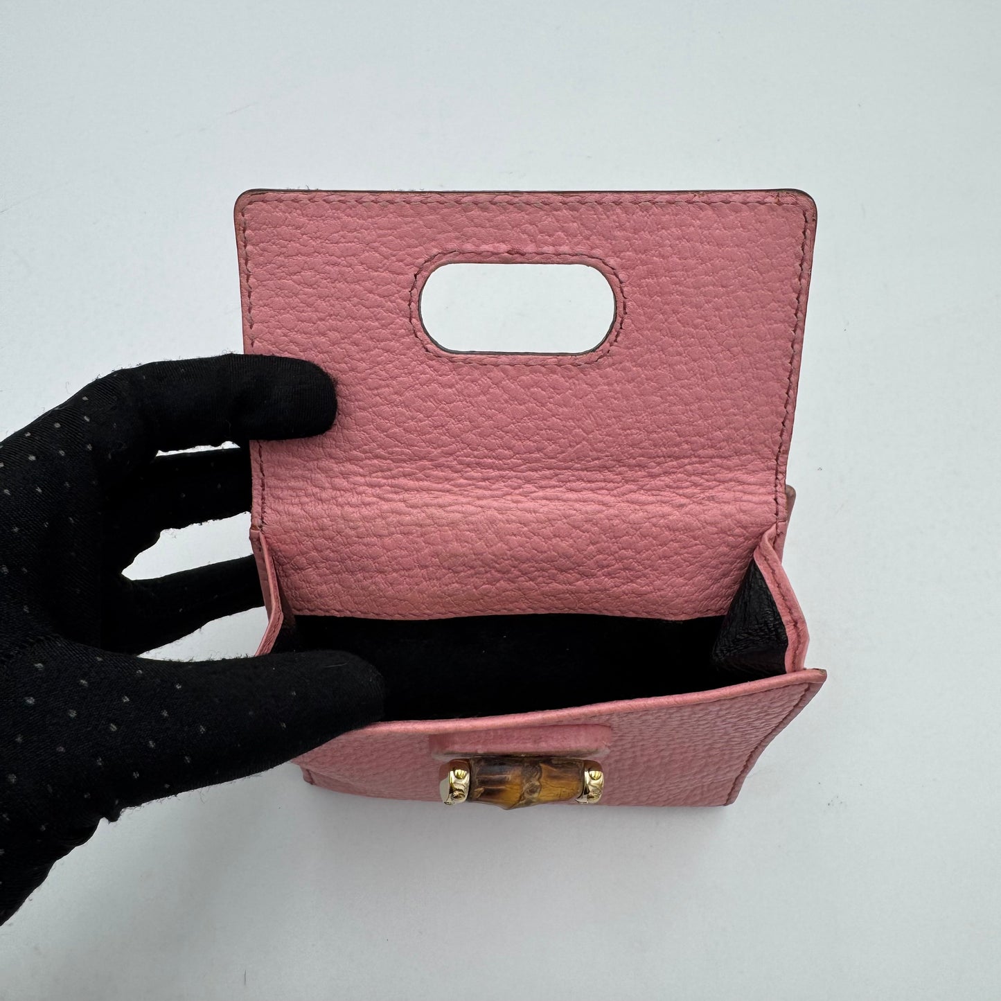 Gucci Pink Leather Bamboo Twist Bifold Short Wallet