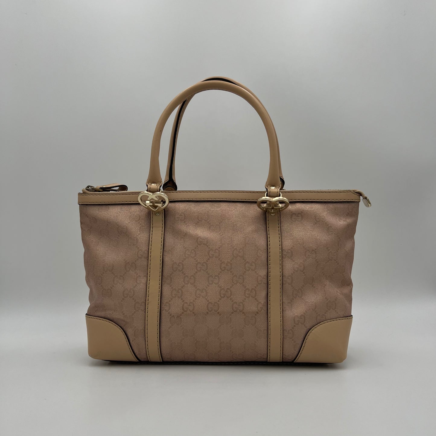Gucci Glittery Pink Monogram Canvas Heart GG Lovely Tote