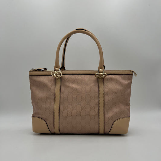 Gucci Glittery Pink Monogram Canvas Heart GG Lovely Tote