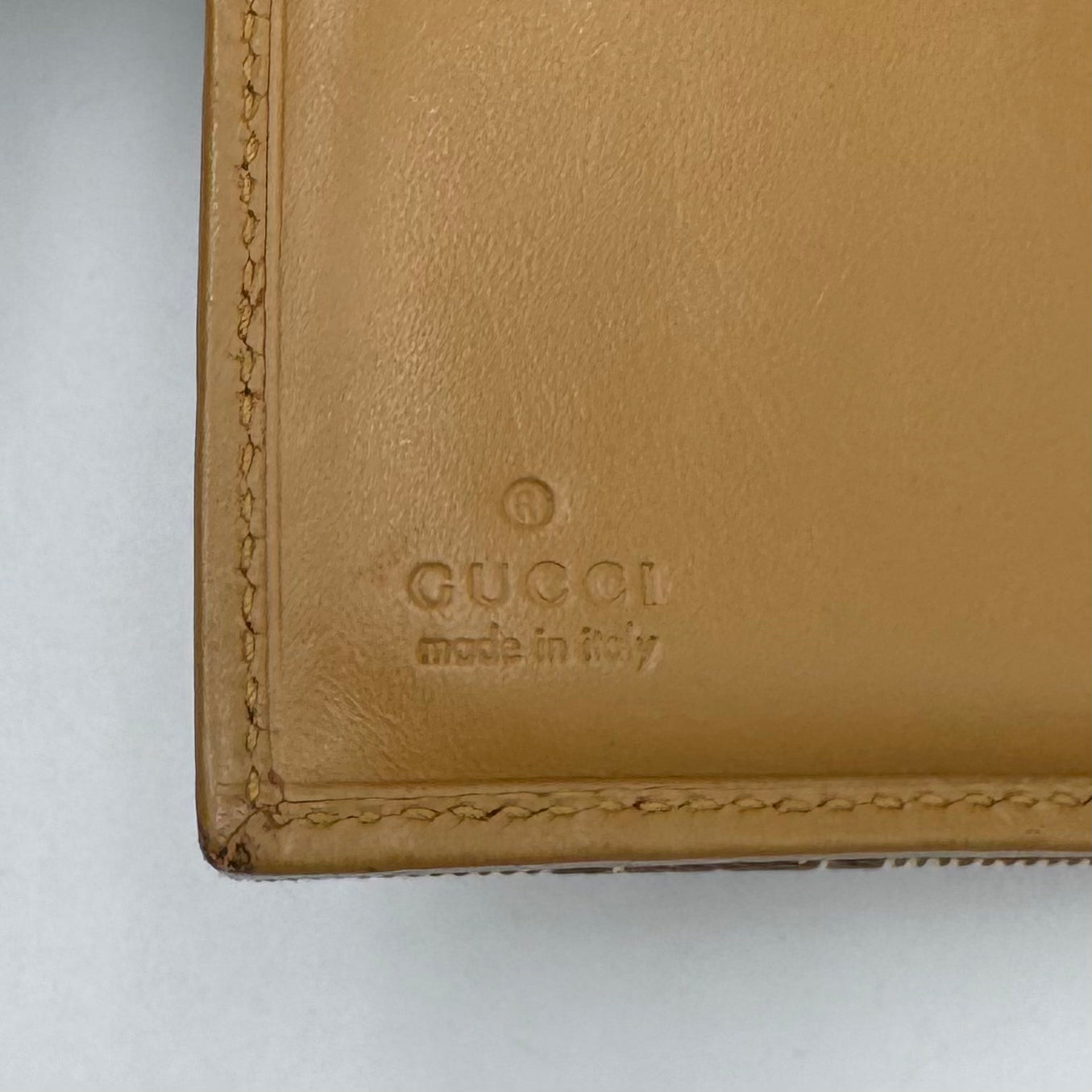 Gucci Monogram Canvas Tan Leather Horsebit Jackie Bifold Short Wallet