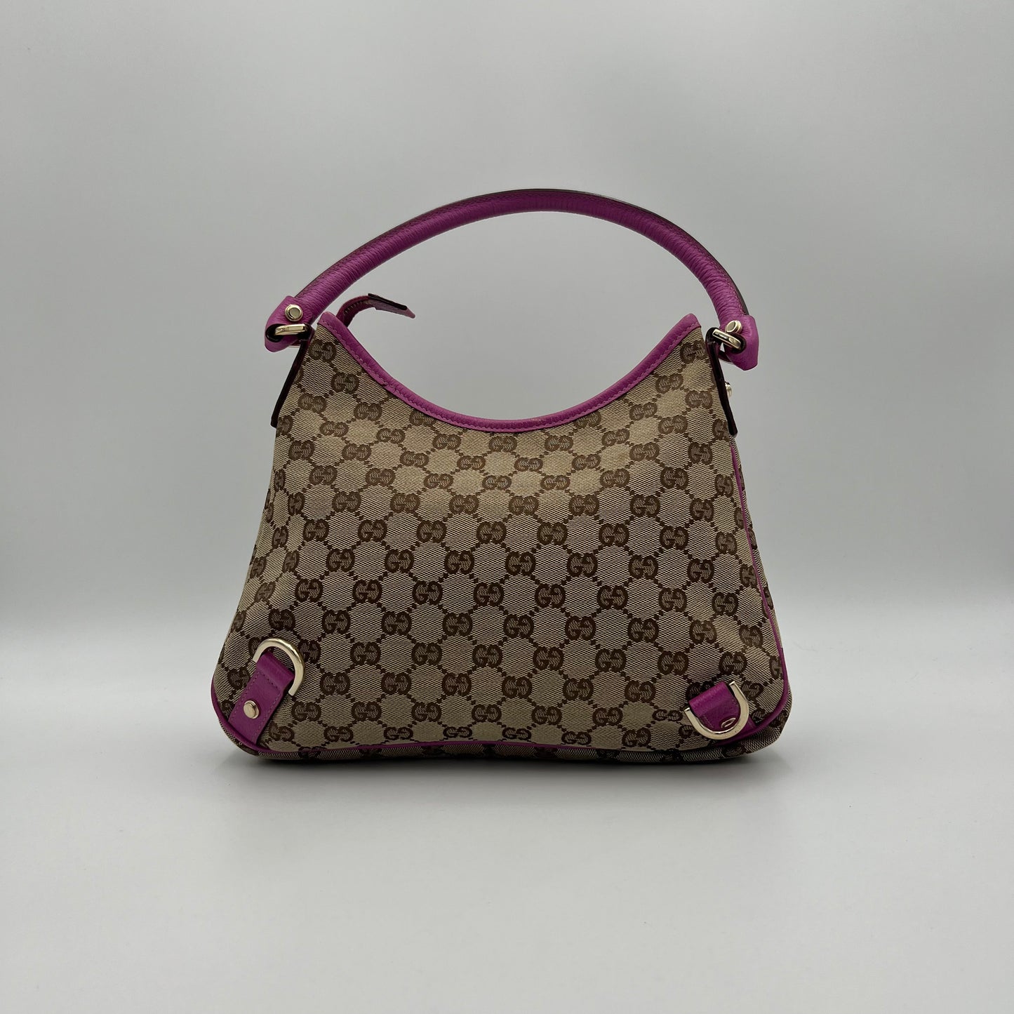 Gucci Monogram Canvas Pink Leather Abbey D-Ring Hobo Shoulder Bag