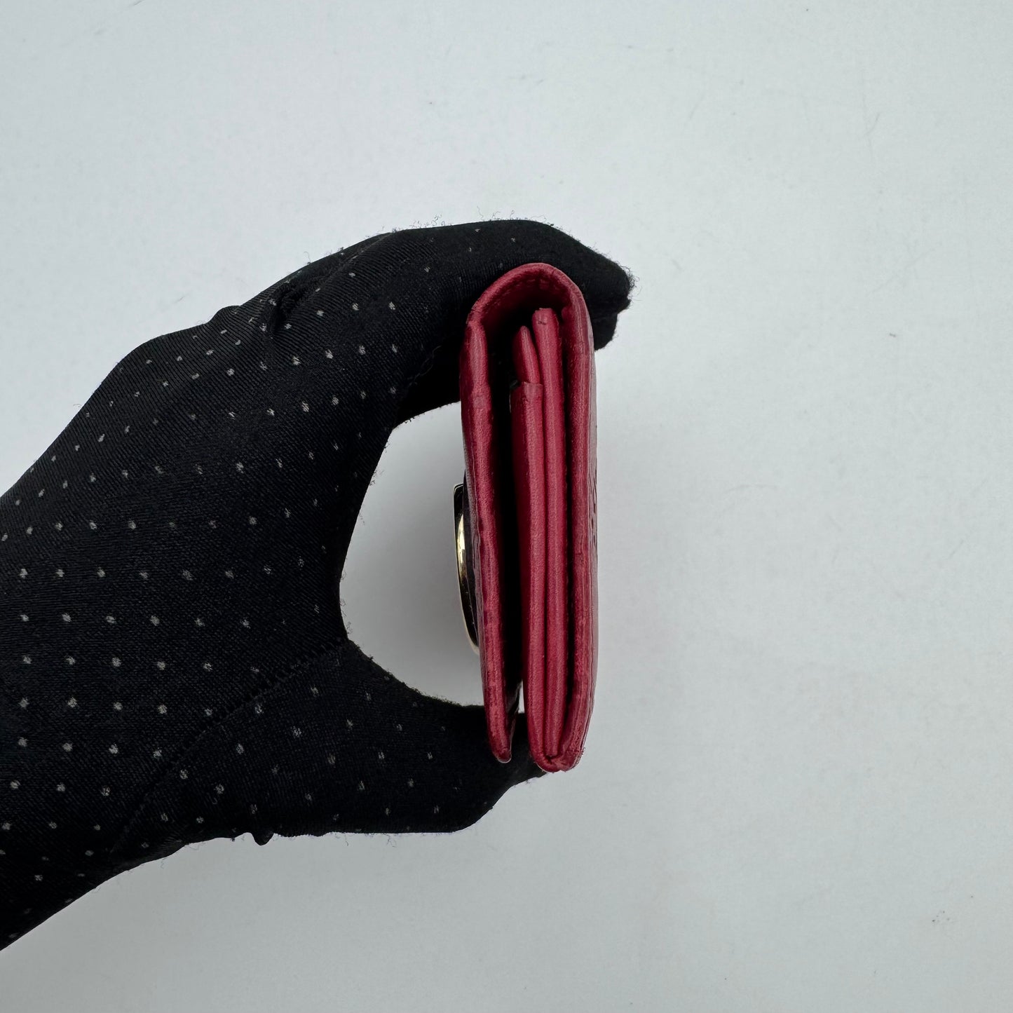Gucci Cherry Red Guccissima Leather Heart GG Flap Card Holder
