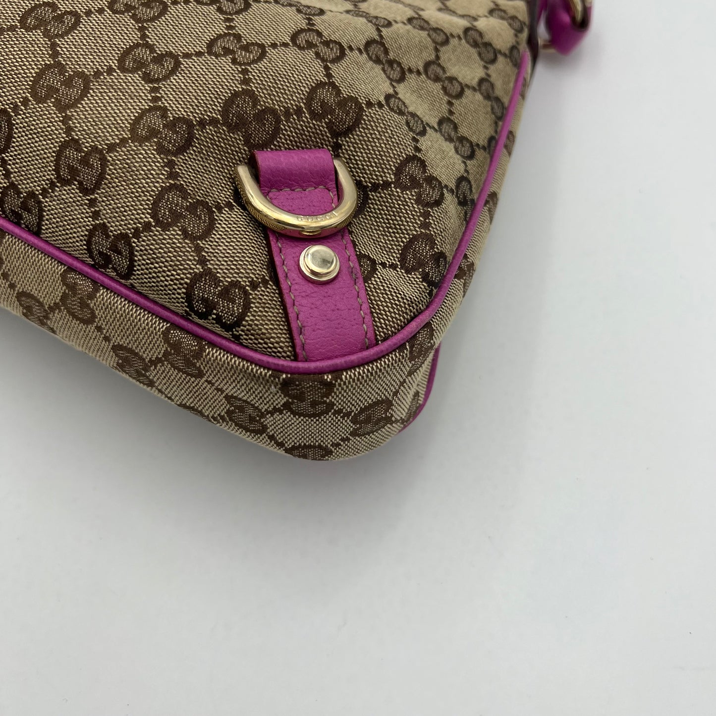 Gucci Monogram Canvas Pink Leather Abbey D-Ring Hobo Shoulder Bag