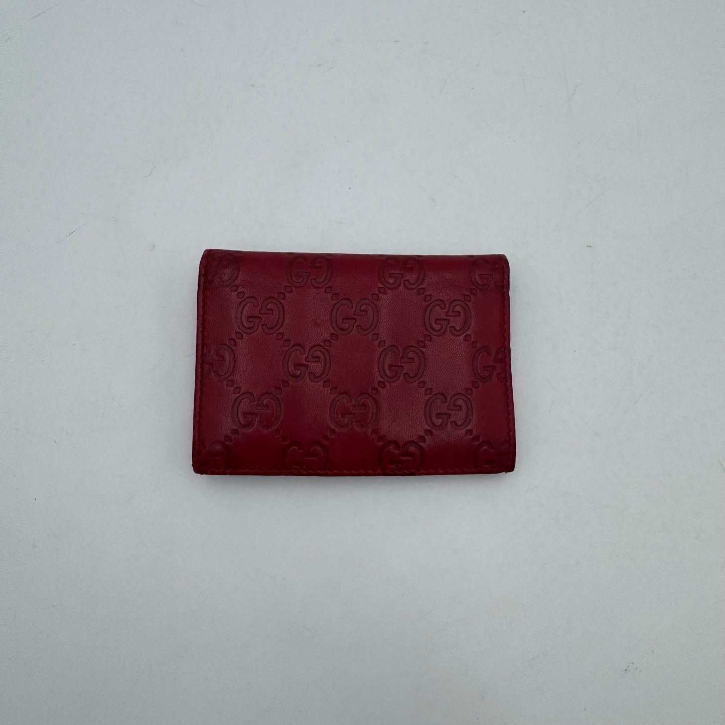 Gucci Cherry Red Guccissima Leather Heart GG Flap Card Holder