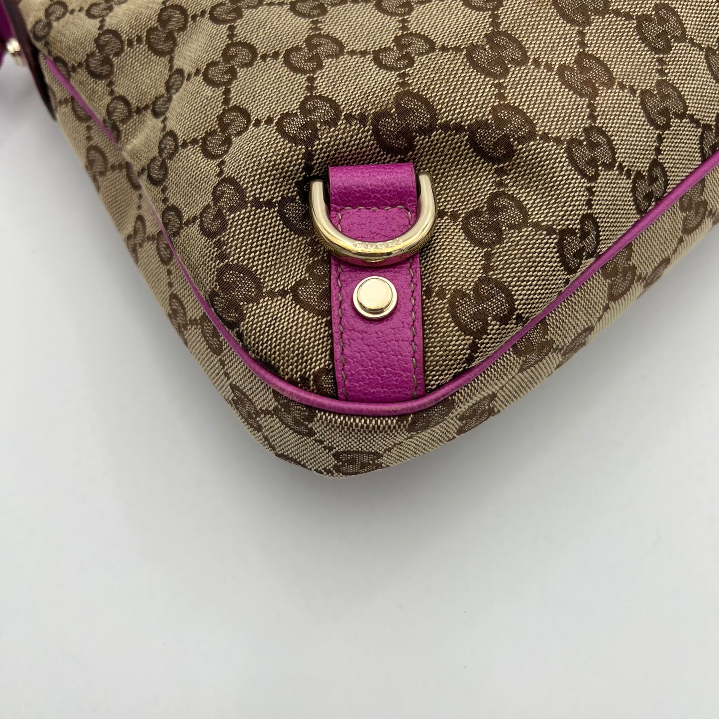Gucci Monogram Canvas Pink Leather Abbey D-Ring Hobo Shoulder Bag