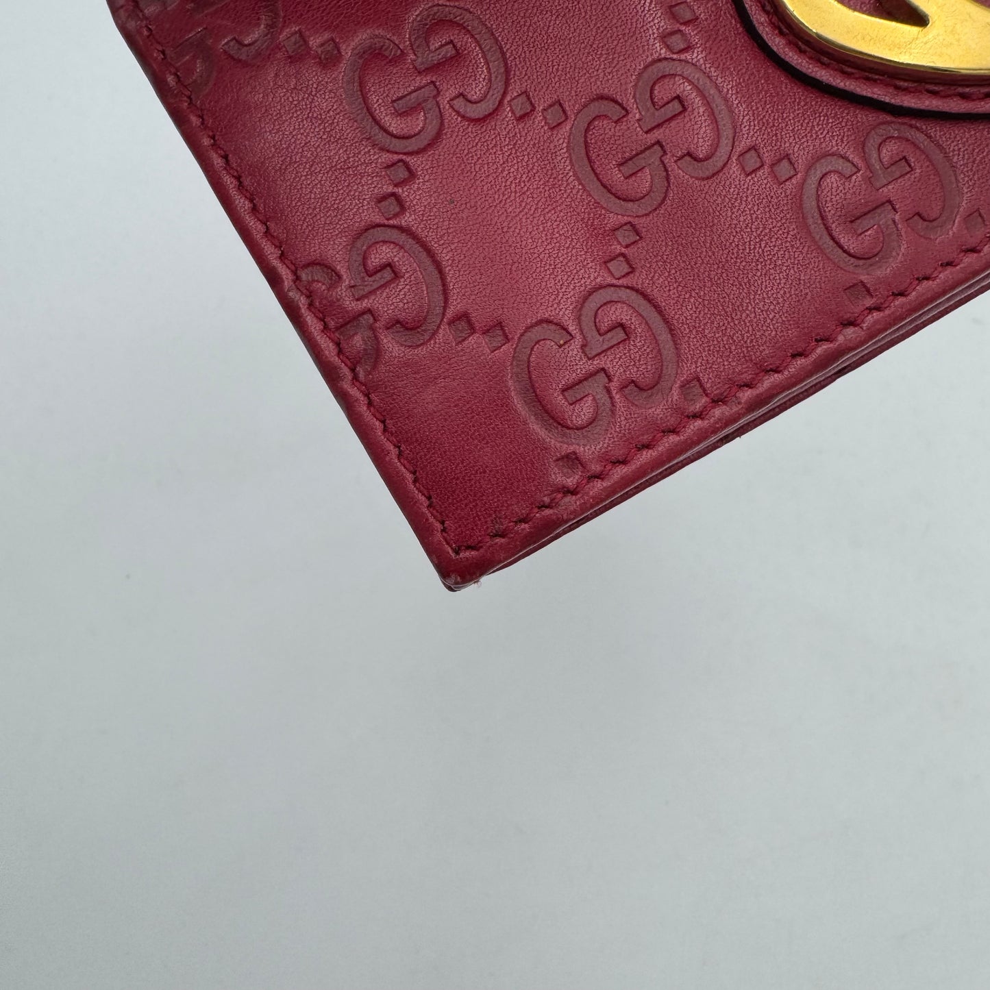 Gucci Cherry Red Guccissima Leather Heart GG Flap Card Holder