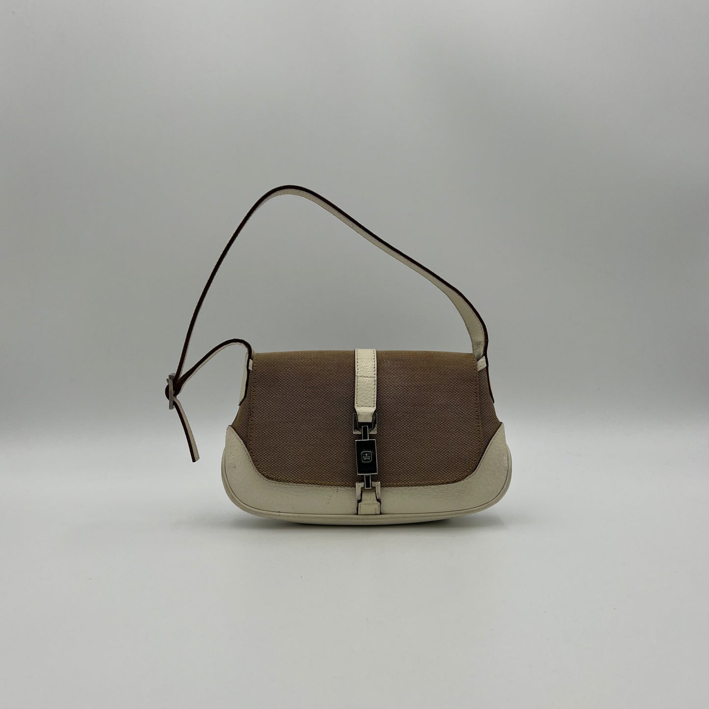 Gucci Beige Cloth White Leather Jackie Flap Mini Shoulder Bag