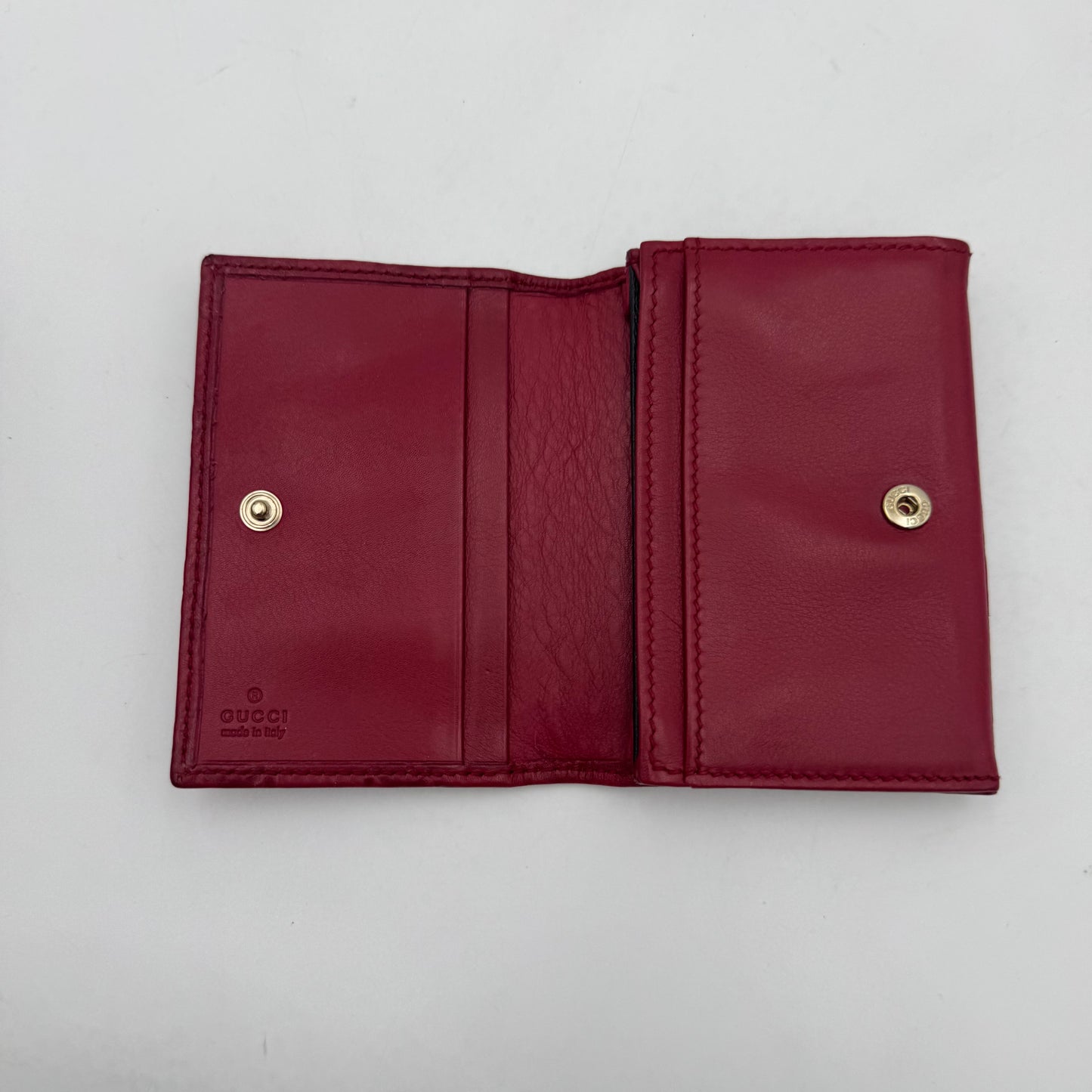 Gucci Cherry Red Guccissima Leather Heart GG Flap Card Holder