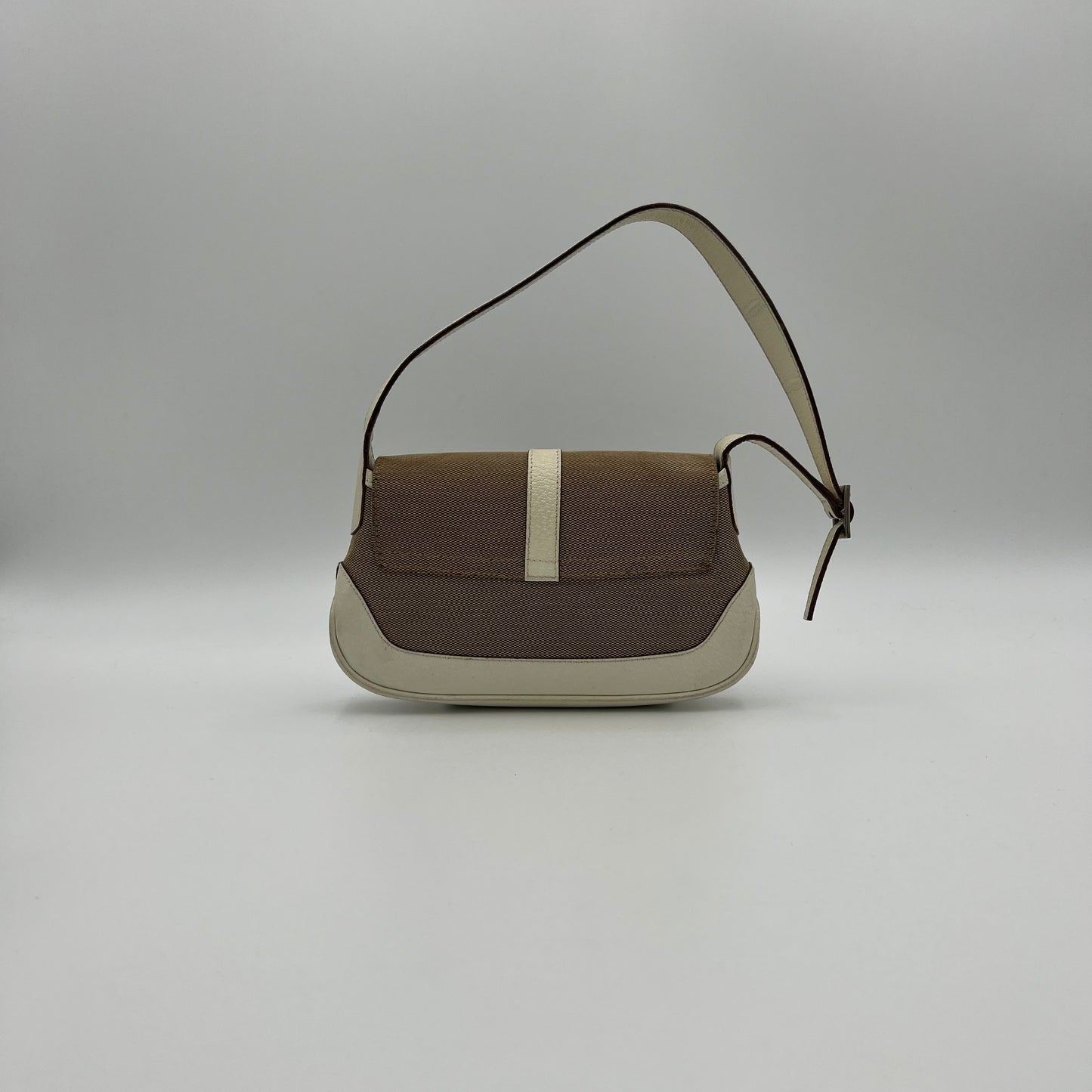Gucci Beige Cloth White Leather Jackie Flap Mini Shoulder Bag