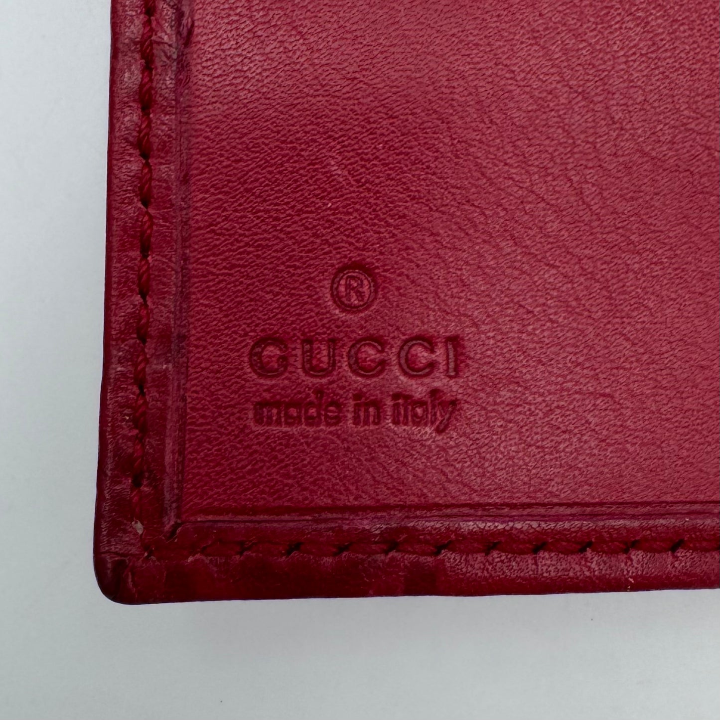 Gucci Cherry Red Guccissima Leather Heart GG Flap Card Holder
