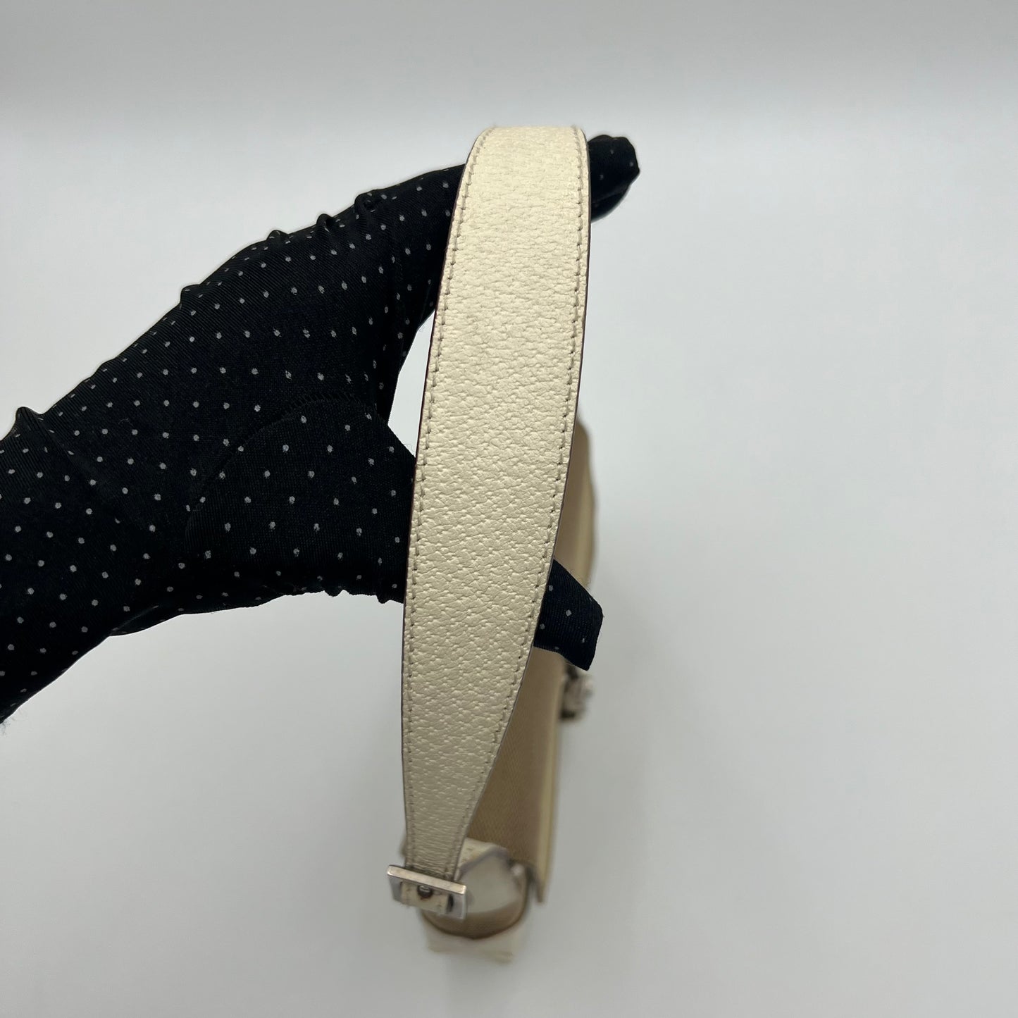 Gucci Beige Cloth White Leather Jackie Flap Mini Shoulder Bag