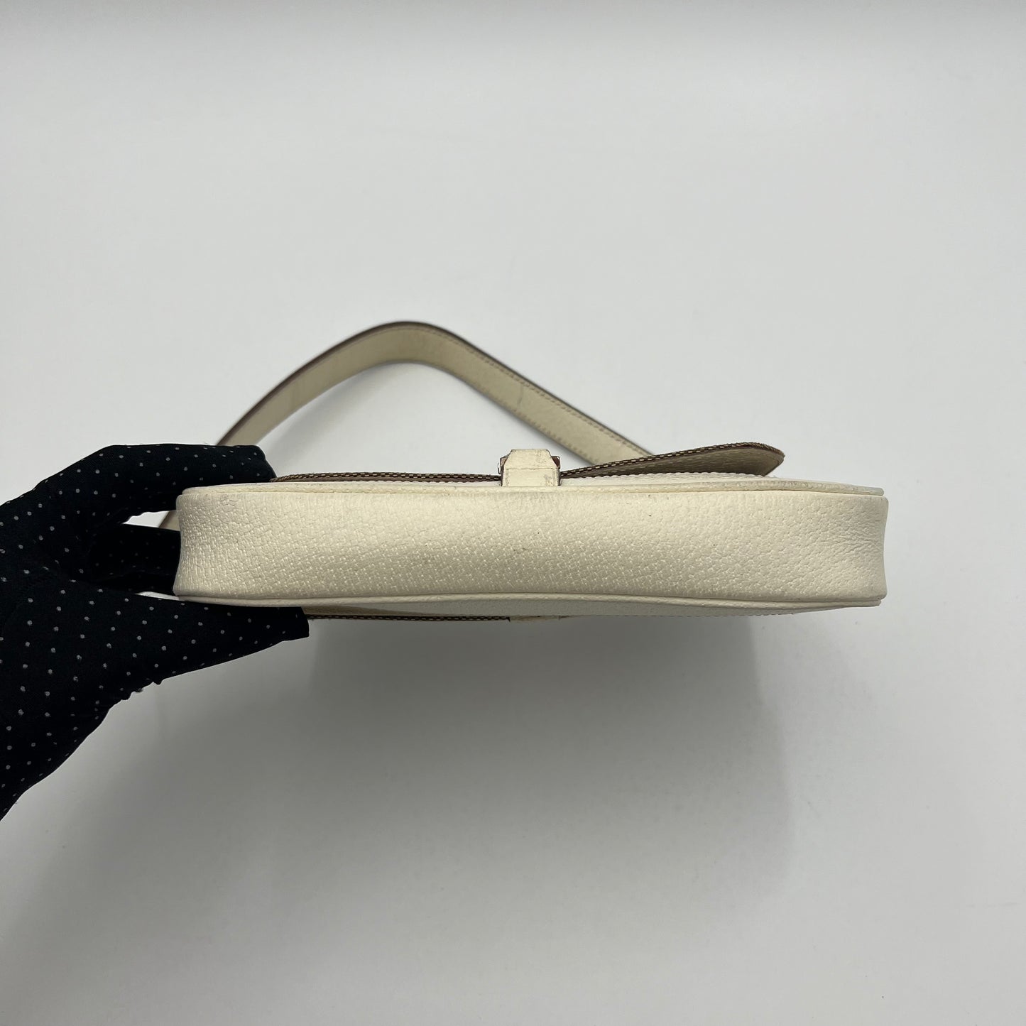Gucci Beige Cloth White Leather Jackie Flap Mini Shoulder Bag