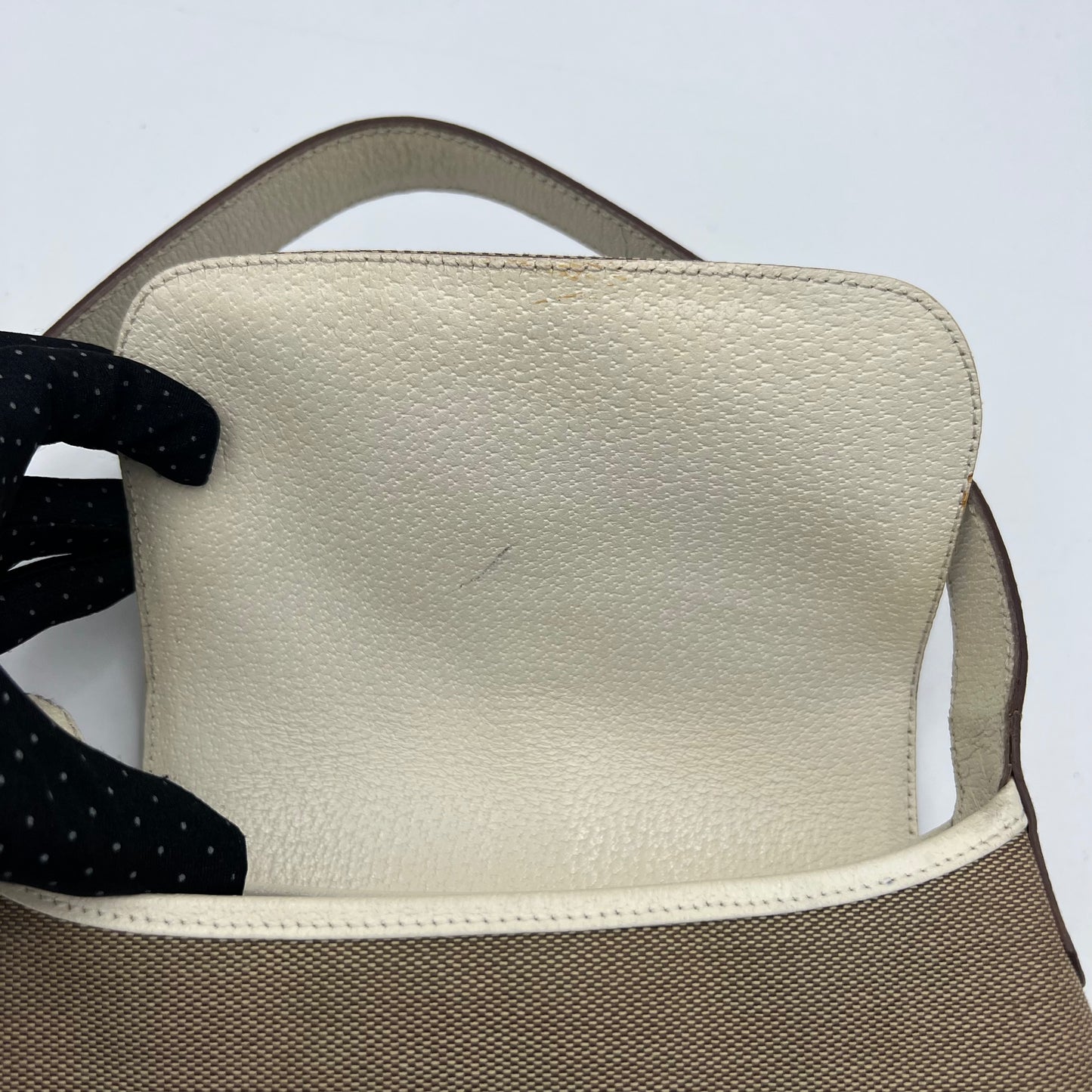 Gucci Beige Cloth White Leather Jackie Flap Mini Shoulder Bag
