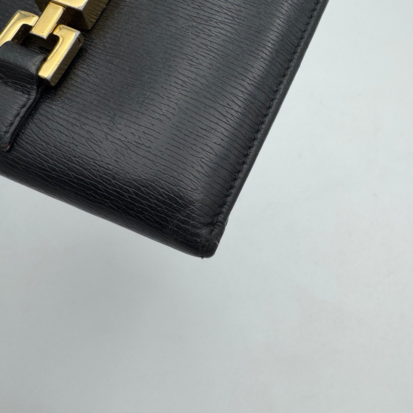 Gucci Black Leather Horsebit Jackie Bifold Short Wallet