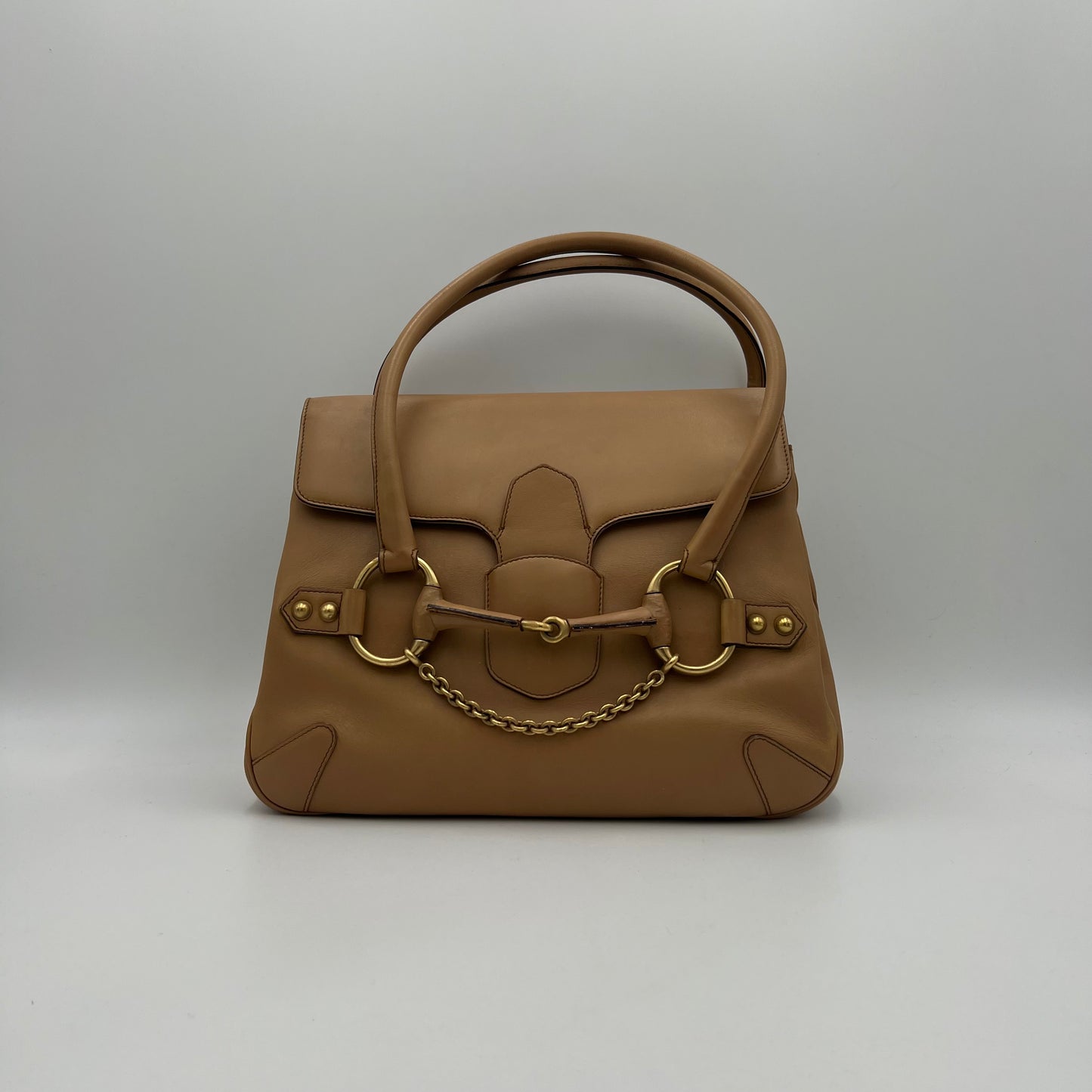 Gucci Camel Leather Horsebit Chain Flap Shoulder Bag