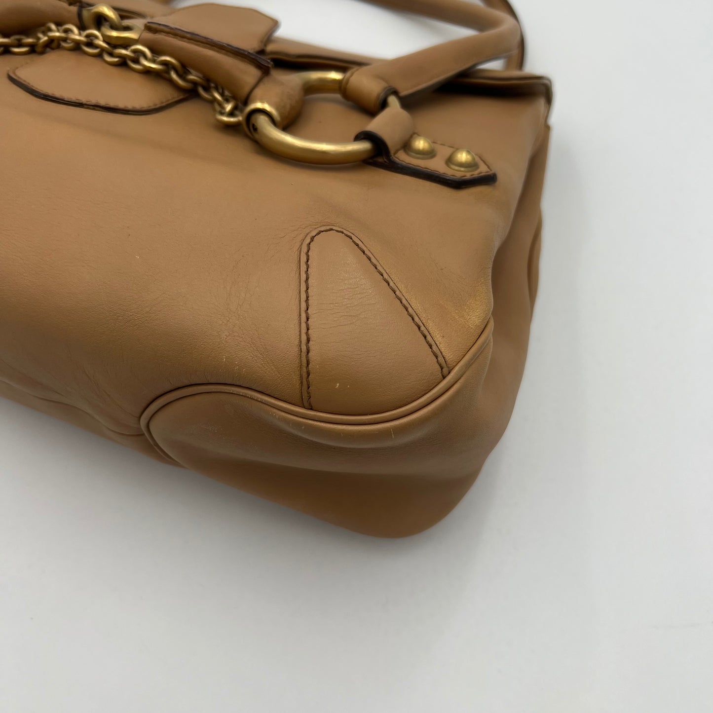 Gucci Camel Leather Horsebit Chain Flap Shoulder Bag