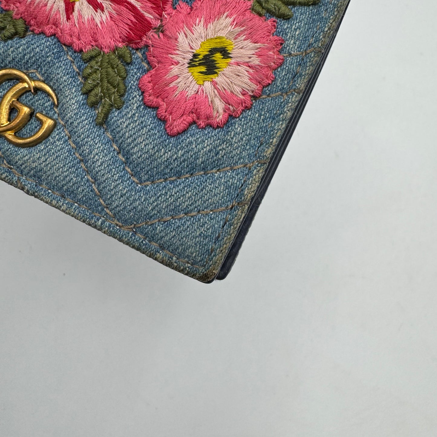 Gucci Floral Denim Marmont Bifold Short Compact Wallet