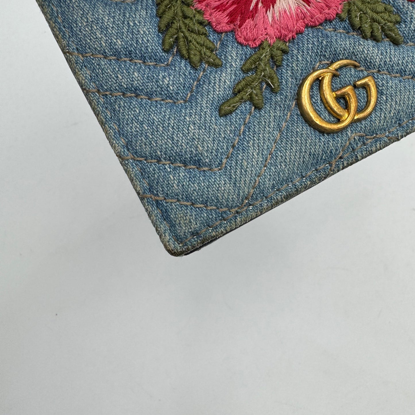 Gucci Floral Denim Marmont Bifold Short Compact Wallet