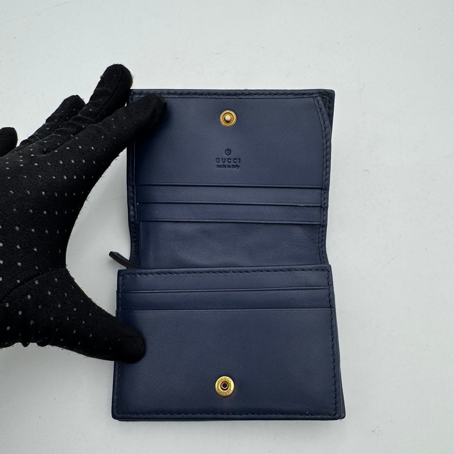 Gucci Floral Denim Marmont Bifold Short Compact Wallet