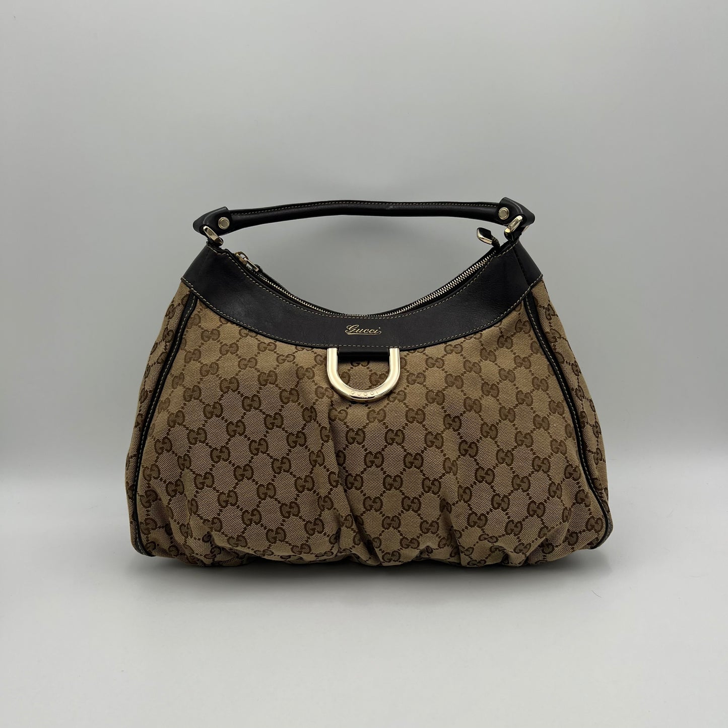 Gucci Brown Monogram Canvas and Leather Abbey D-Ring Large Hobo Bag