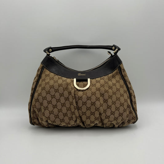 Gucci Brown Monogram Canvas and Leather Abbey D-Ring Large Hobo Bag