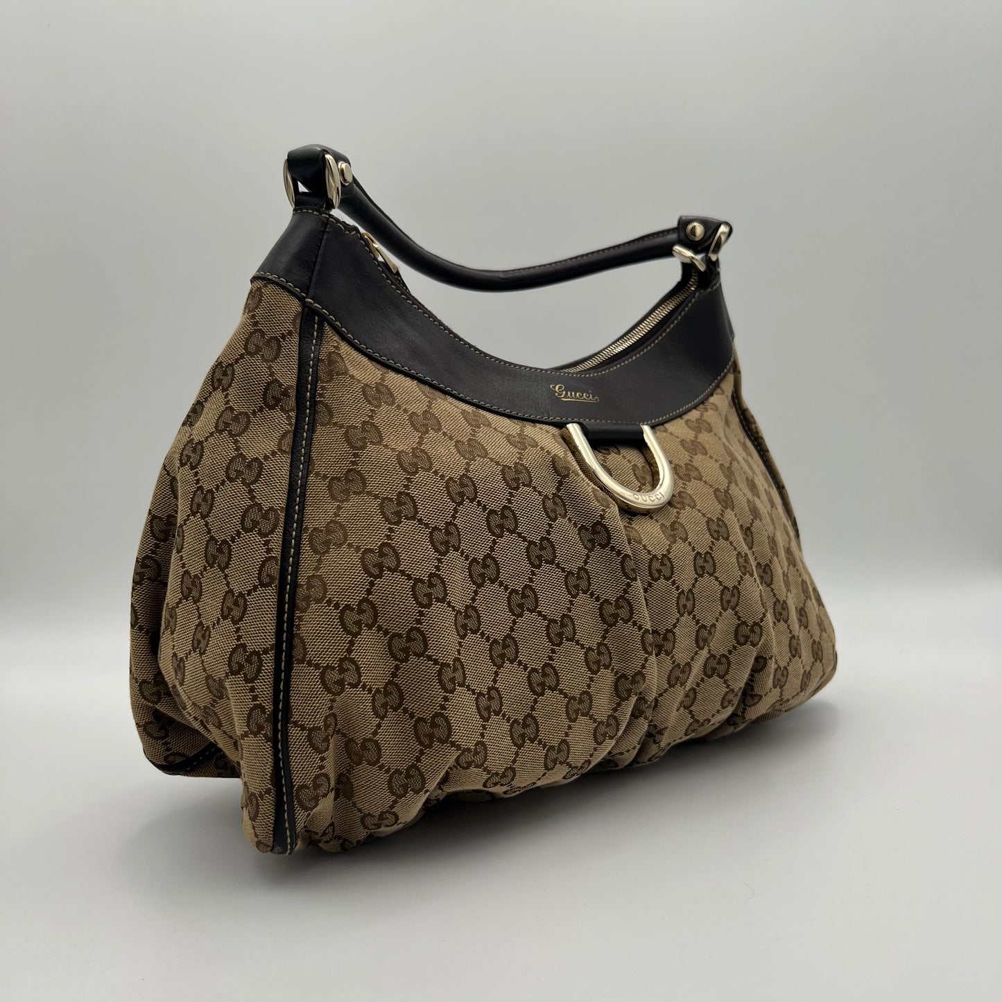 Gucci Brown Monogram Canvas and Leather Abbey D-Ring Large Hobo Bag