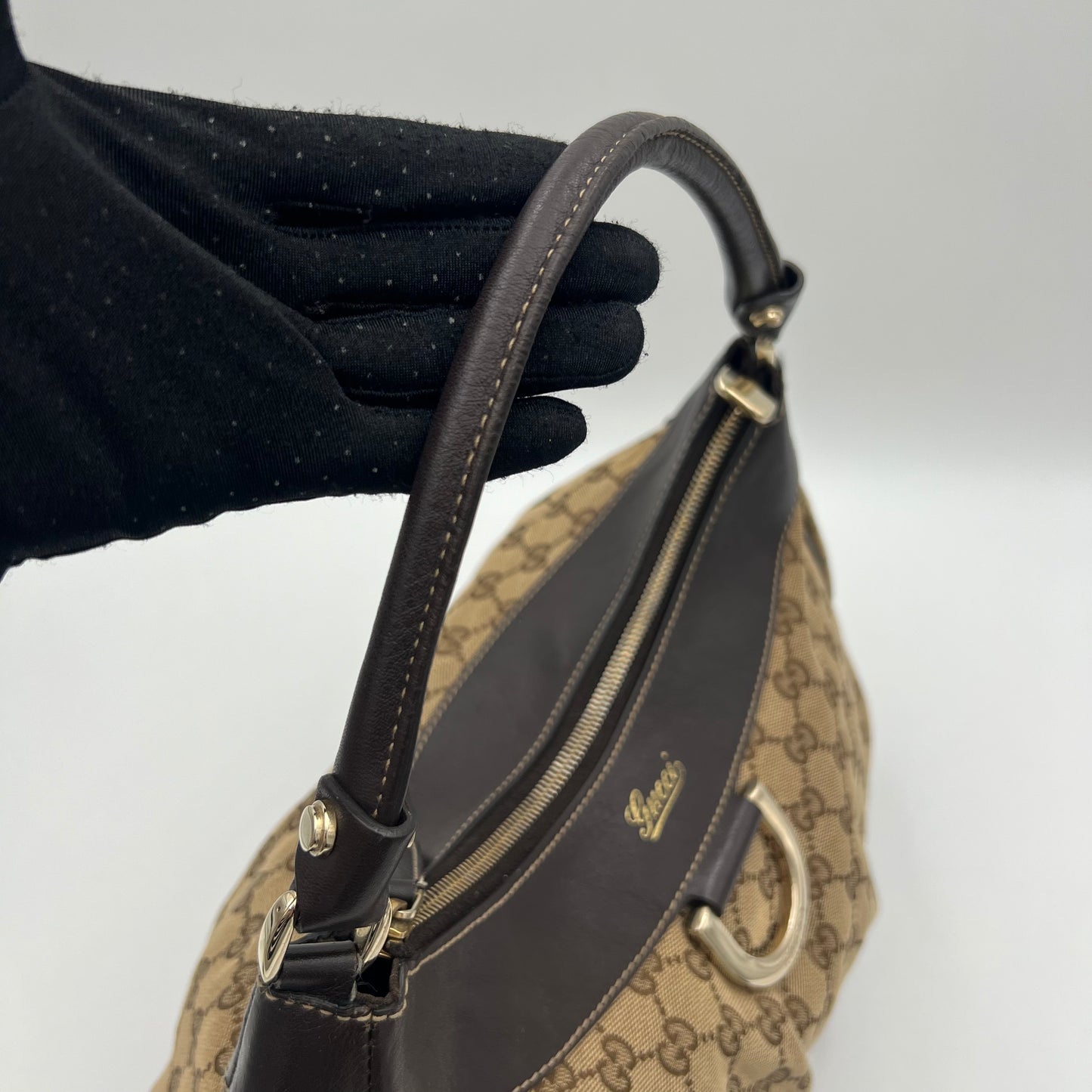 Gucci Brown Monogram Canvas and Leather Abbey D-Ring Large Hobo Bag