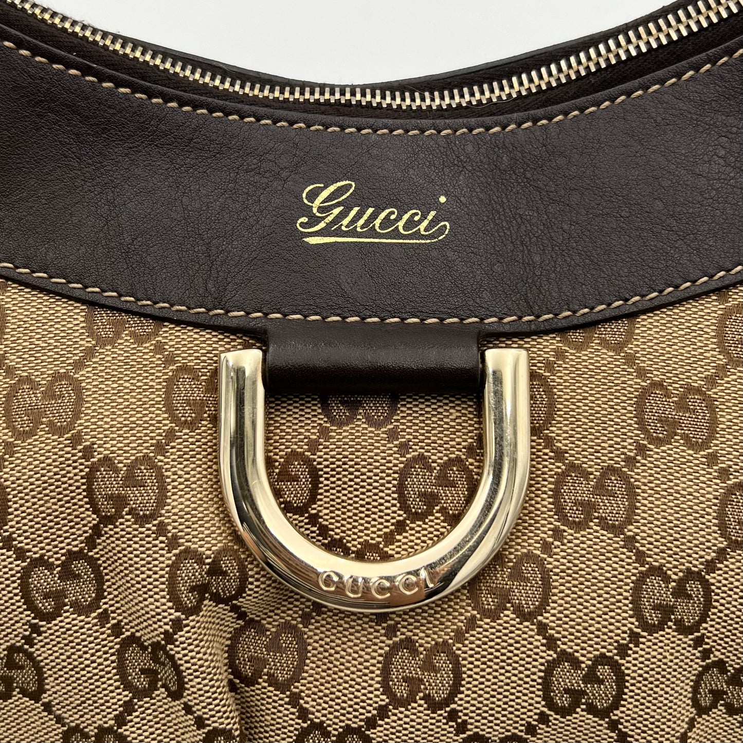 Gucci Brown Monogram Canvas and Leather Abbey D-Ring Large Hobo Bag