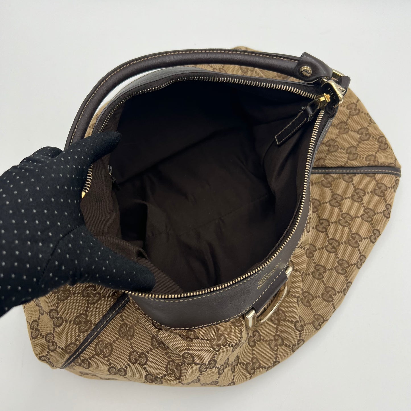Gucci Brown Monogram Canvas and Leather Abbey D-Ring Large Hobo Bag