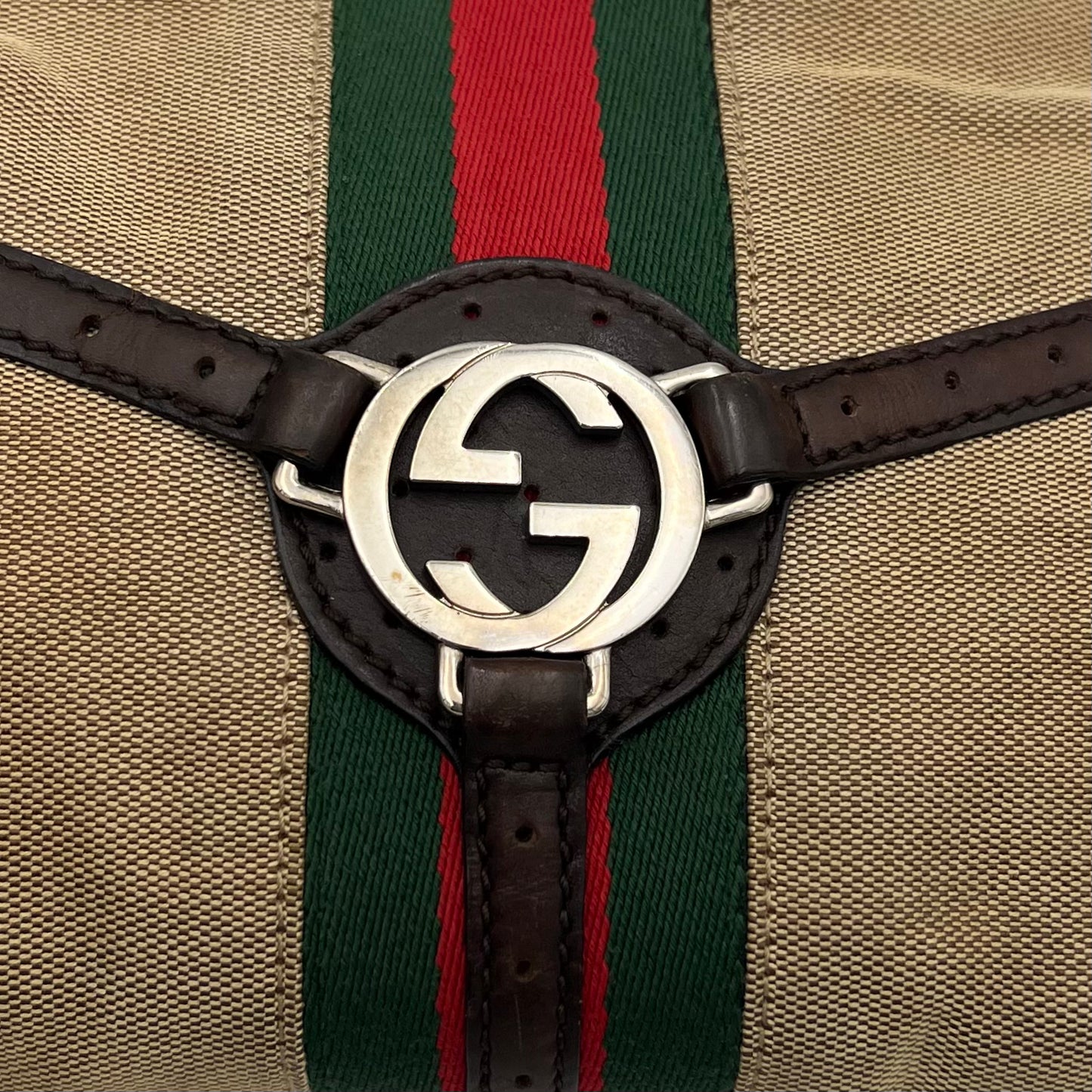 Gucci Brown Leather Sherryline Web Reins Hobo Shoulder Bag